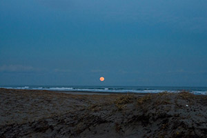 九十九里浜　赤い月
